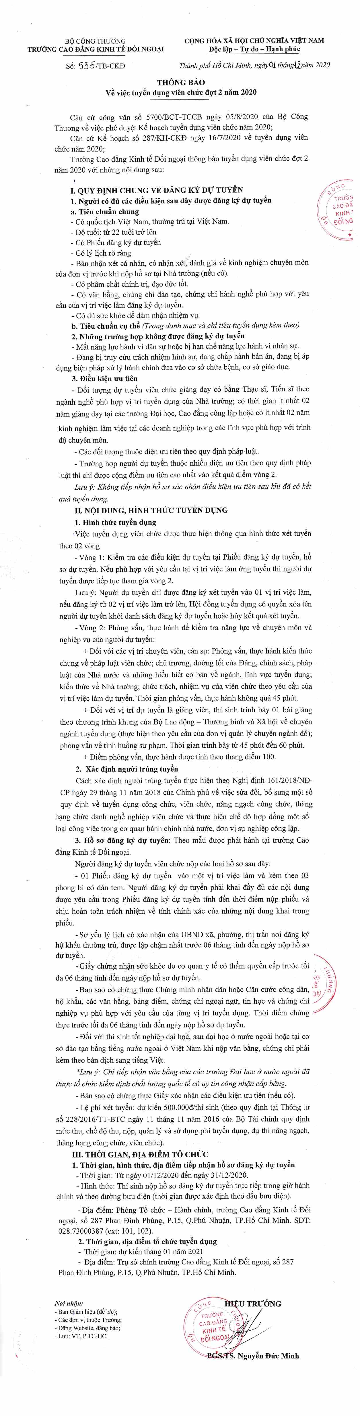 thông báo tuyển dụng đợt 2 năm 2020